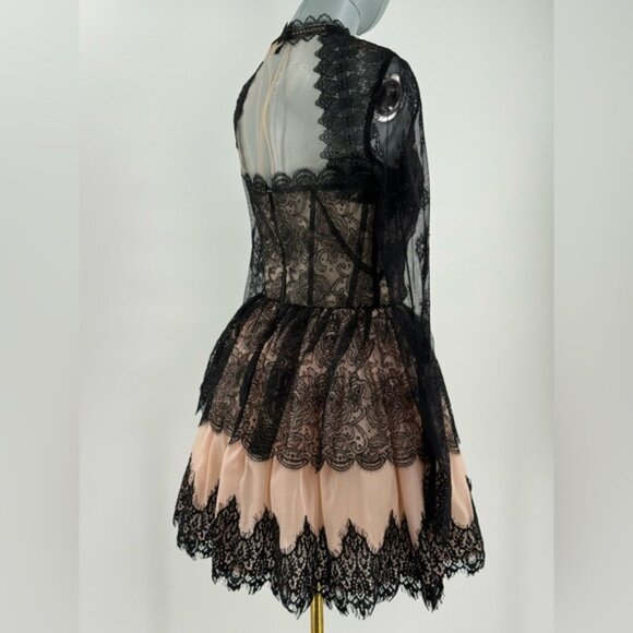 🆕 BRONX & BANCO 🧿 NWOT Daphne Illusion Lace Long Sleeve Mini Dress, Sz S US 4 - Picture 6 of 15